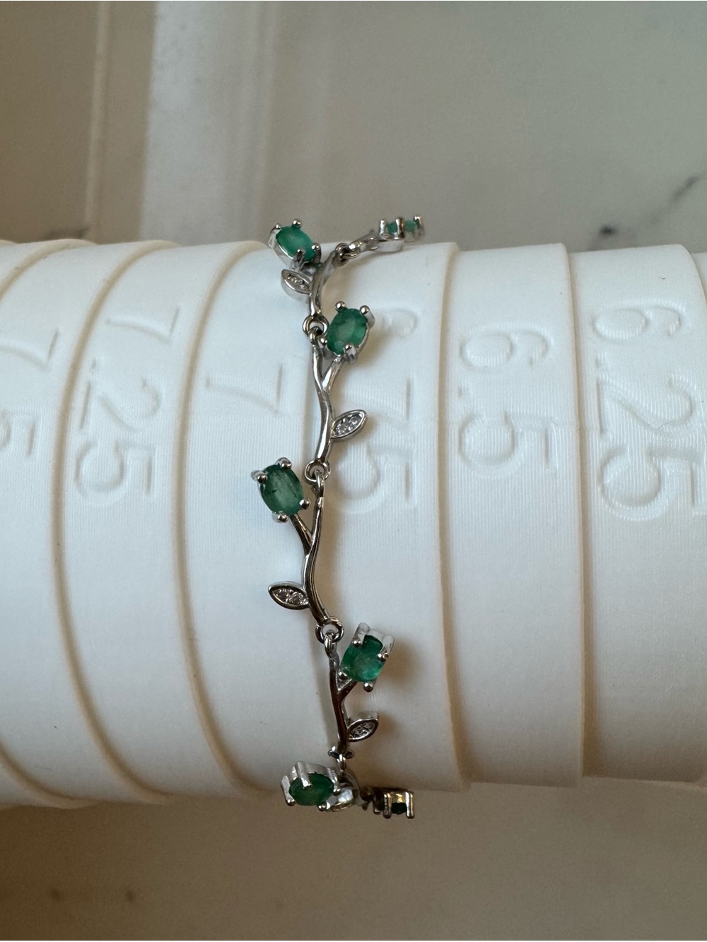 S925 Emerald green sterling silver bracelet floral branches natural gemstone
